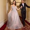 Cinderella Divine Silver Nude Pearl Beaded Sleeveless Prom Dress