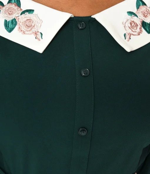 Collectif Green & Floral Collar Peplum Blouse