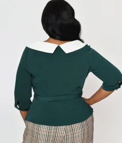 Collectif Green & Floral Collar Peplum Blouse