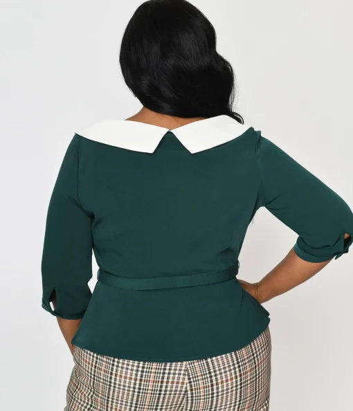 Collectif Green & Floral Collar Peplum Blouse