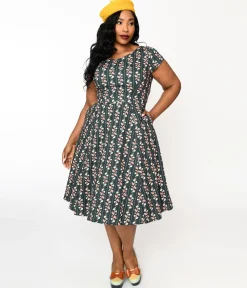 Collectif Green Wallflower Striped Swing Dress