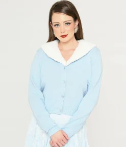 Collectif Light Blue & Faux Fur Collar Cardigan