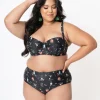 Collectif Plus Size Black & Cocktail Menu Print Swim Bottom
