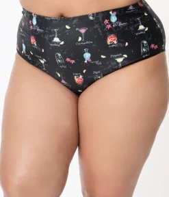 Collectif Plus Size Black & Cocktail Menu Print Swim Bottom