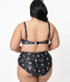 Collectif Plus Size Black & Cocktail Menu Print Swim Bottom