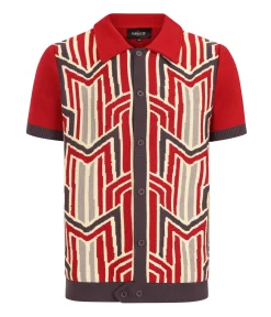 Collectif 1960s Burgundy Geometric Deco Luca Cardigan