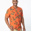 Collectif 1940s Orange & Palm Beach Print Oscar Mens Shirt