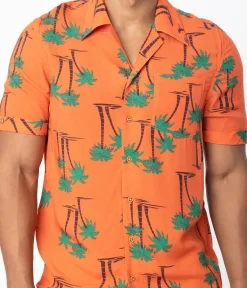 Collectif 1940s Orange & Palm Beach Print Oscar Mens Shirt