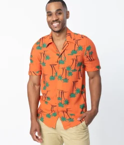Collectif 1940s Orange & Palm Beach Print Oscar Mens Shirt