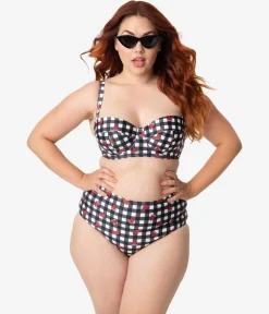 Collectif x Playful Promises Black & White Gingham Watermelon Print Swim Bottoms