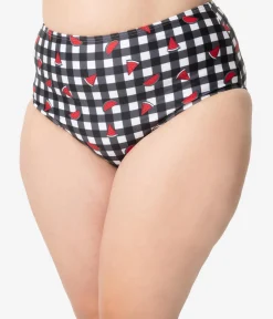 Collectif x Playful Promises Black & White Gingham Watermelon Print Swim Bottoms
