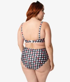 Collectif x Playful Promises Black & White Gingham Watermelon Print Swim Bottoms