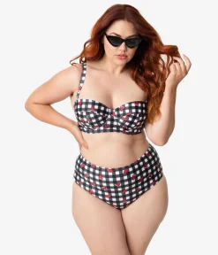 Collectif x Playful Promises Black & White Gingham Watermelon Print Swim Bottoms