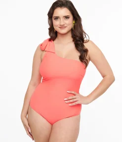 Coral One Shoulder One Piece Swimsuit