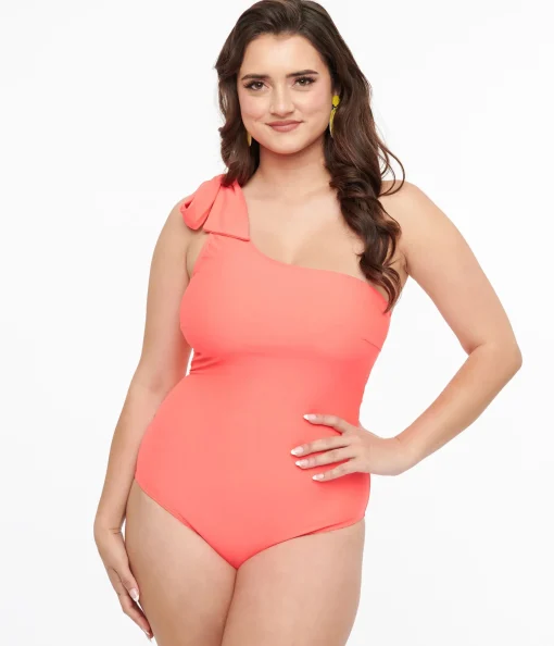 Coral One Shoulder One Piece Swimsuit