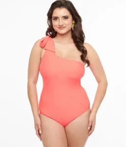 Coral One Shoulder One Piece Swimsuit