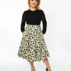 Cream & Black Floral Swing Skirt