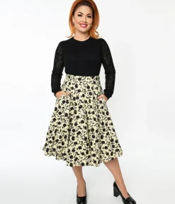 Cream & Black Floral Swing Skirt