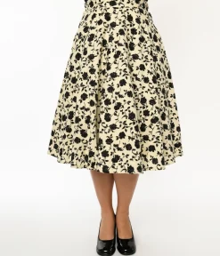 Cream & Black Floral Swing Skirt