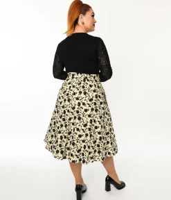 Cream & Black Floral Swing Skirt