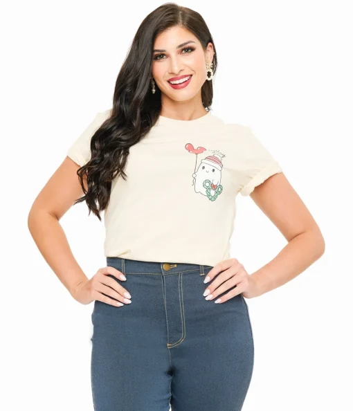Cream Holly Jolly Ghost Graphic Tee