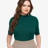 Dark Green Mock Neck Knit Top