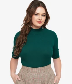 Dark Green Mock Neck Knit Top