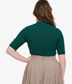 Dark Green Mock Neck Knit Top