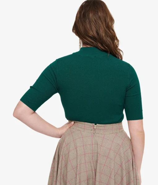Dark Green Mock Neck Knit Top