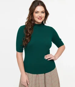 Dark Green Mock Neck Knit Top