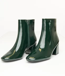 Dark Green Patent Leatherette Booties