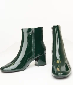 Dark Green Patent Leatherette Booties