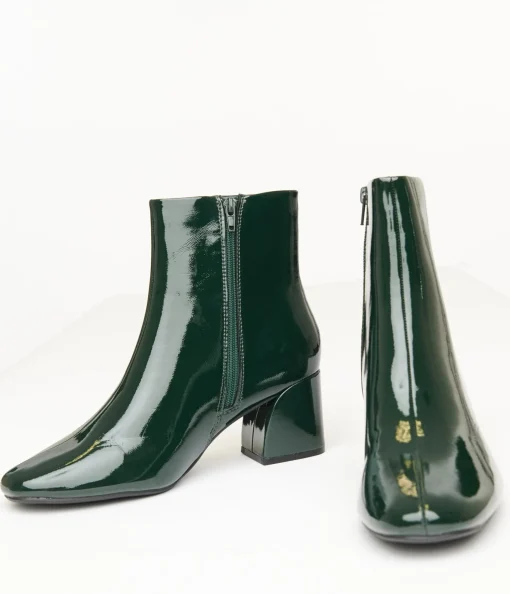 Dark Green Patent Leatherette Booties