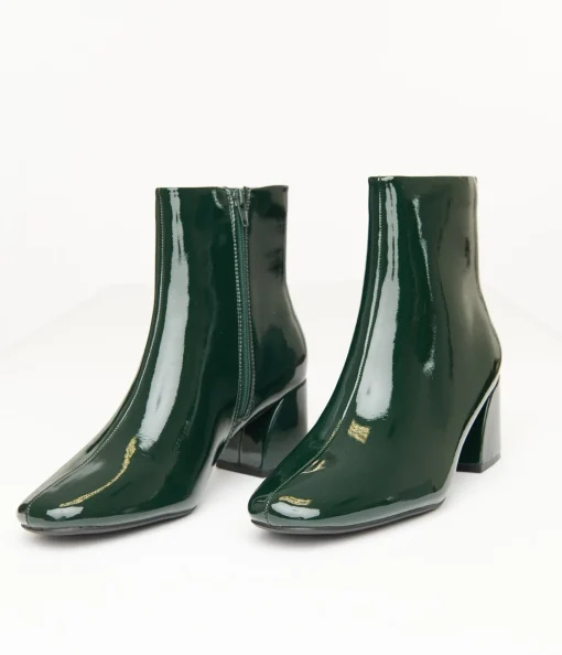 Dark Green Patent Leatherette Booties