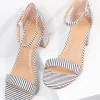 Dark Navy & White Stripe Textile Heel Sandals