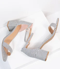 Dark Navy & White Stripe Textile Heel Sandals