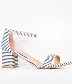 Dark Navy & White Stripe Textile Heel Sandals
