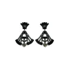 Deco Style Black Rhinestone Drop Fan Earrings