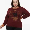 Disney Hocus Pocus Collection by Unique Vintage Plus Size Burgundy Binx Hocus Pocus Embroidered Sweater