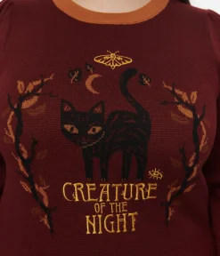 Disney Hocus Pocus Collection by Unique Vintage Plus Size Burgundy Binx Hocus Pocus Embroidered Sweater