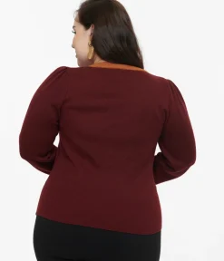 Disney Hocus Pocus Collection by Unique Vintage Plus Size Burgundy Binx Hocus Pocus Embroidered Sweater
