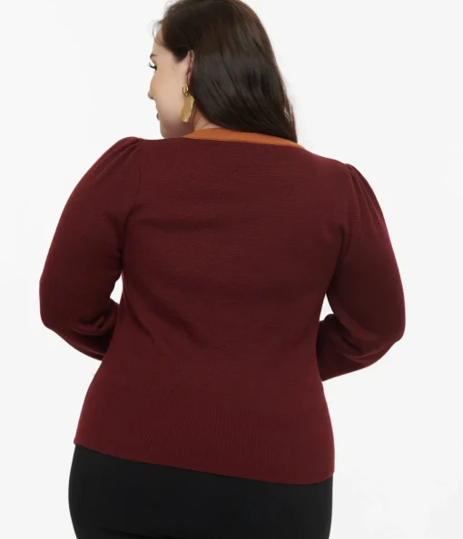 Disney Hocus Pocus Collection by Unique Vintage Plus Size Burgundy Binx Hocus Pocus Embroidered Sweater