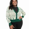 Disney Holiday Collection by Unique Vintage Plus Size Green Mickey Fair Isle Jacquard Sweater Cardigan