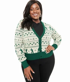Disney Holiday Collection by Unique Vintage Plus Size Green Mickey Fair Isle Jacquard Sweater Cardigan