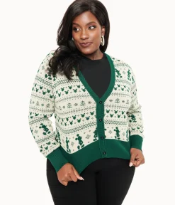 Disney Holiday Collection by Unique Vintage Plus Size Green Mickey Fair Isle Jacquard Sweater Cardigan