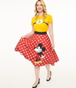 Disney Mickey & Friends Collection by Unique Vintage Red & White Polka Dot Mickey Mouse Vivien Swing Skirt