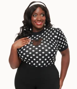 Disney Mickey & Friends Collection by Unique Vintage Plus Size Black & White Polka Dot Mickey Mouse Cutout Sweater