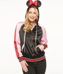 Disney Mickey & Friends Collection by Unique Vintage Minnie Mouse Hooded Satin Bomber Jacket