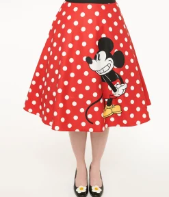 Disney Mickey & Friends Collection by Unique Vintage Red & White Polka Dot Mickey Mouse Vivien Swing Skirt