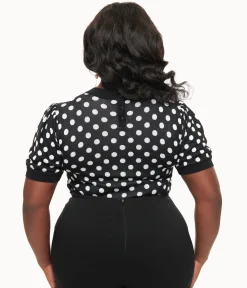 Disney Mickey & Friends Collection by Unique Vintage Plus Size Black & White Polka Dot Mickey Mouse Cutout Sweater